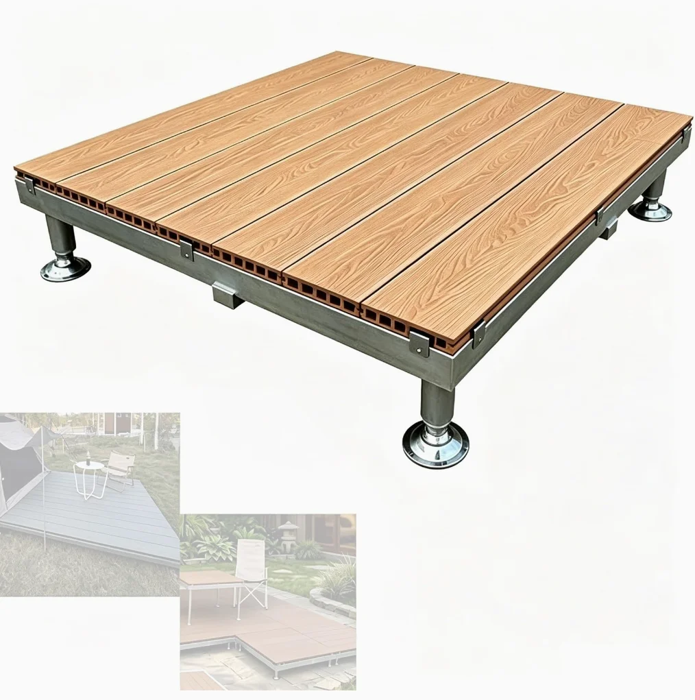 Dalle-plateforme 84 x 84 cm : plateau composite sur cadre acier et pieds réglables